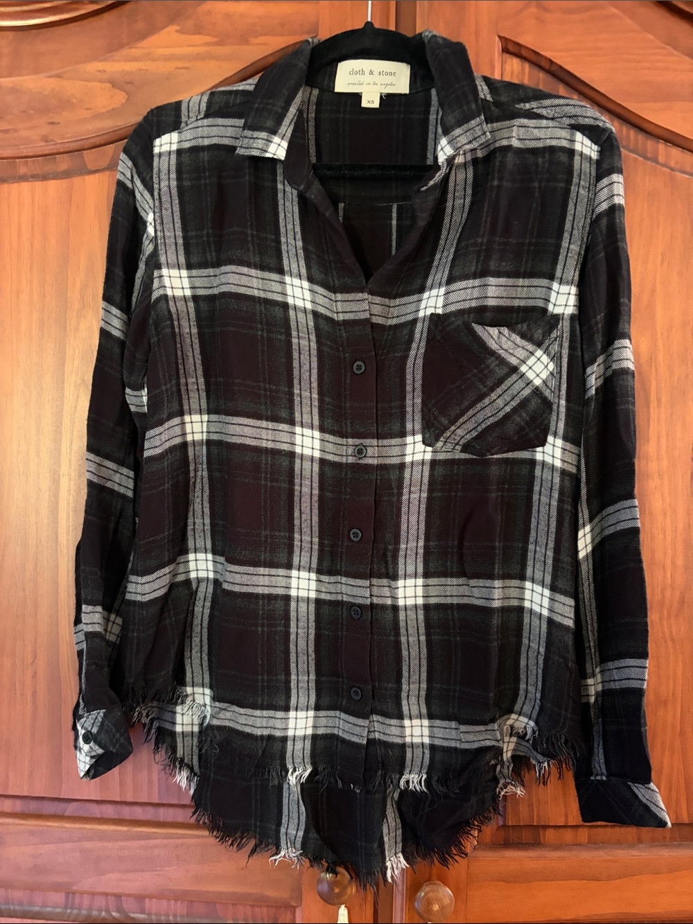 cloth & stone Anthropologie Black and White Plaid Button-Front Shirt XS